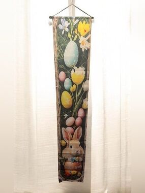 Easter Bunny & Eggs Vertical Wall Banner - Pastel Spring Colors